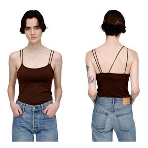 Moussy Vintage Tank Top Women XS Brown Asymmetric Strap Cut Off Camisole‎ Cami